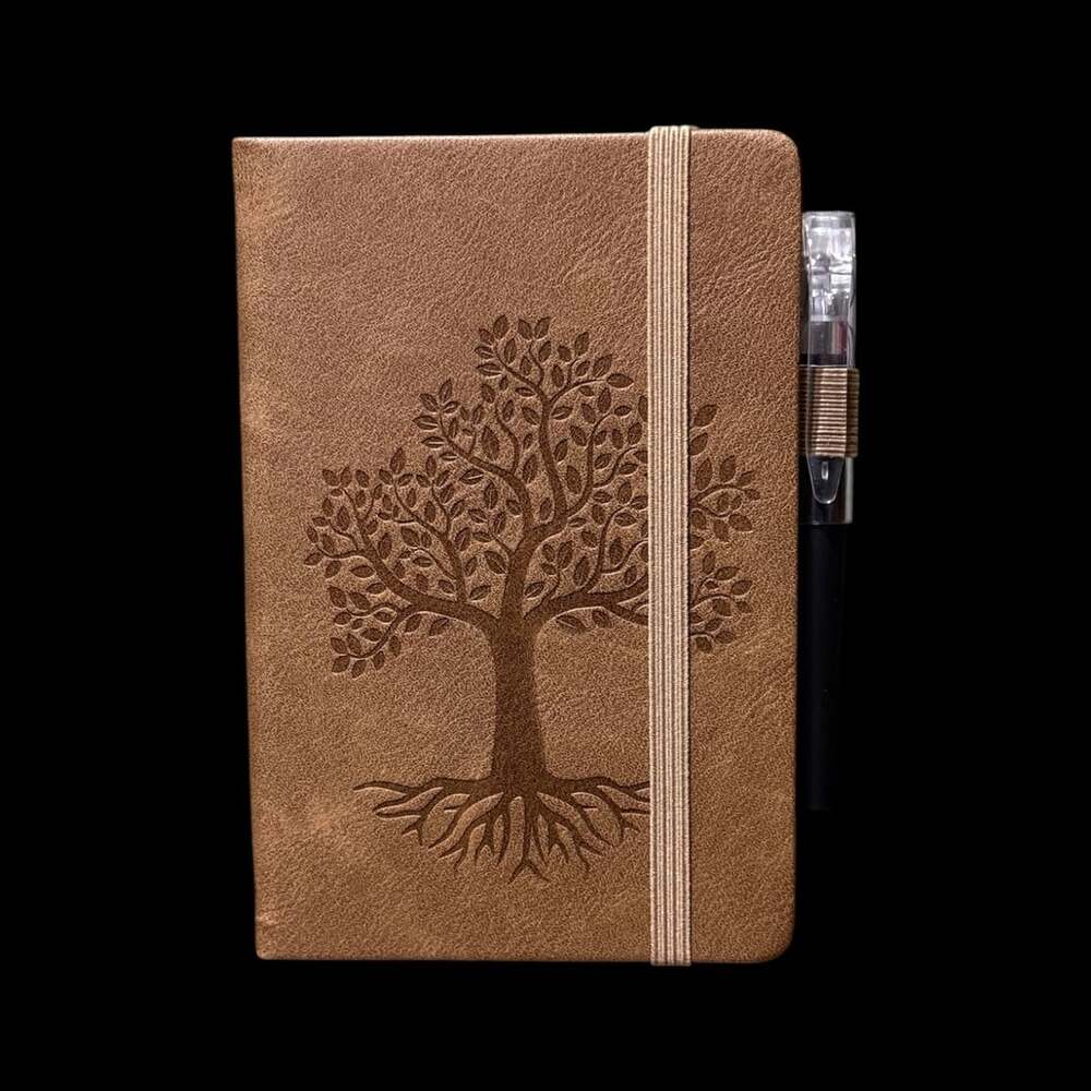 Dark khaki Tree of Life Embossed Small Hardcover Lined Journal with Pen